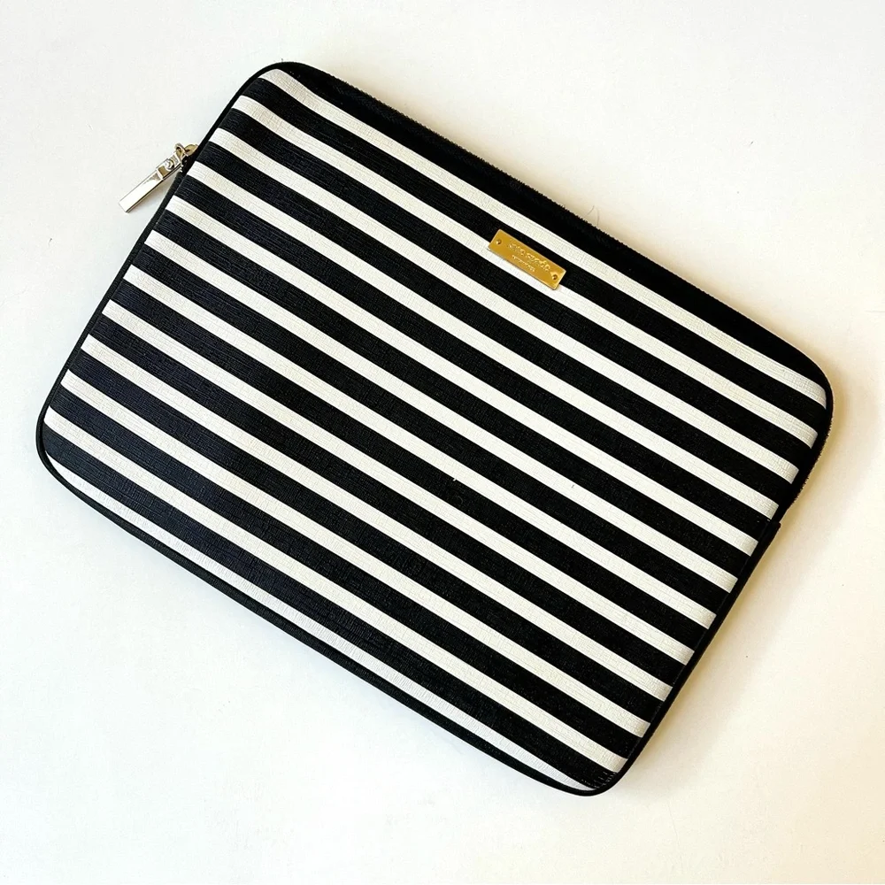 Kate Spade Black and White Striped Tablet Sleeve Like New
